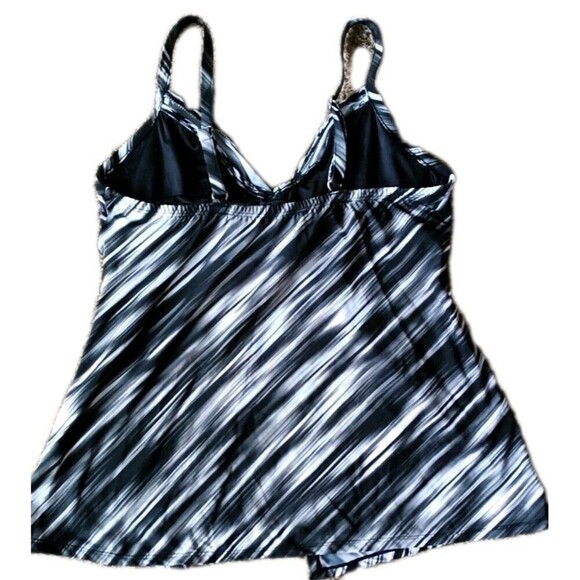 Miraclesuit Warp Speed Love Knot Tankini Swim Top Size 10  Black White Underwire - Picture 3 of 9